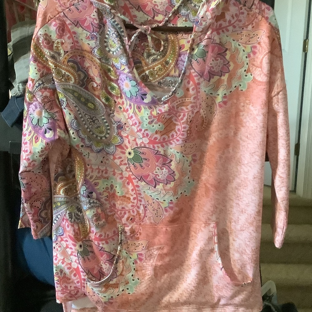 ONE WORLD Pink and Orange Paisley Hoodie, s, new